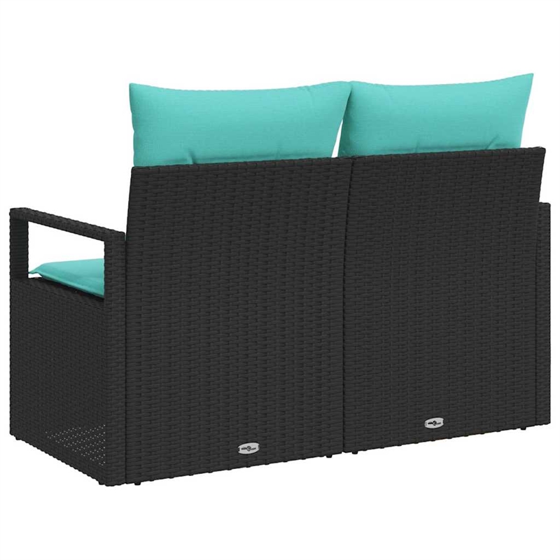 Afuera Living Black Poly Rattan Garden Sofa With Cushions in Turquoise