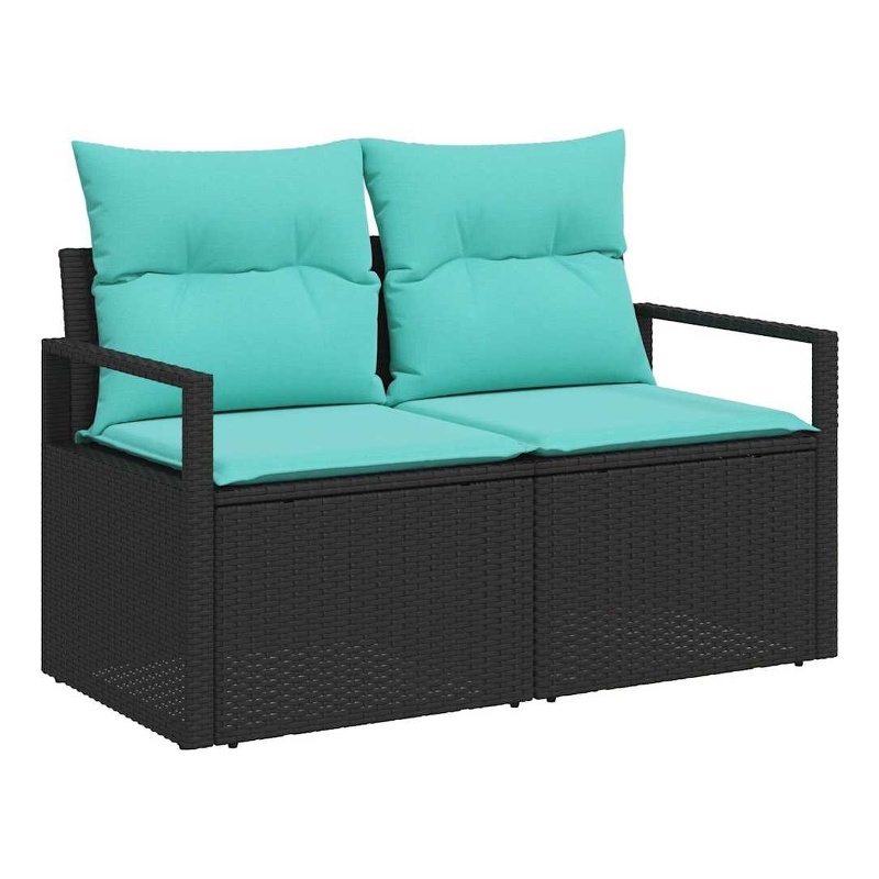 Afuera Living Black Poly Rattan Garden Sofa With Cushions in Turquoise