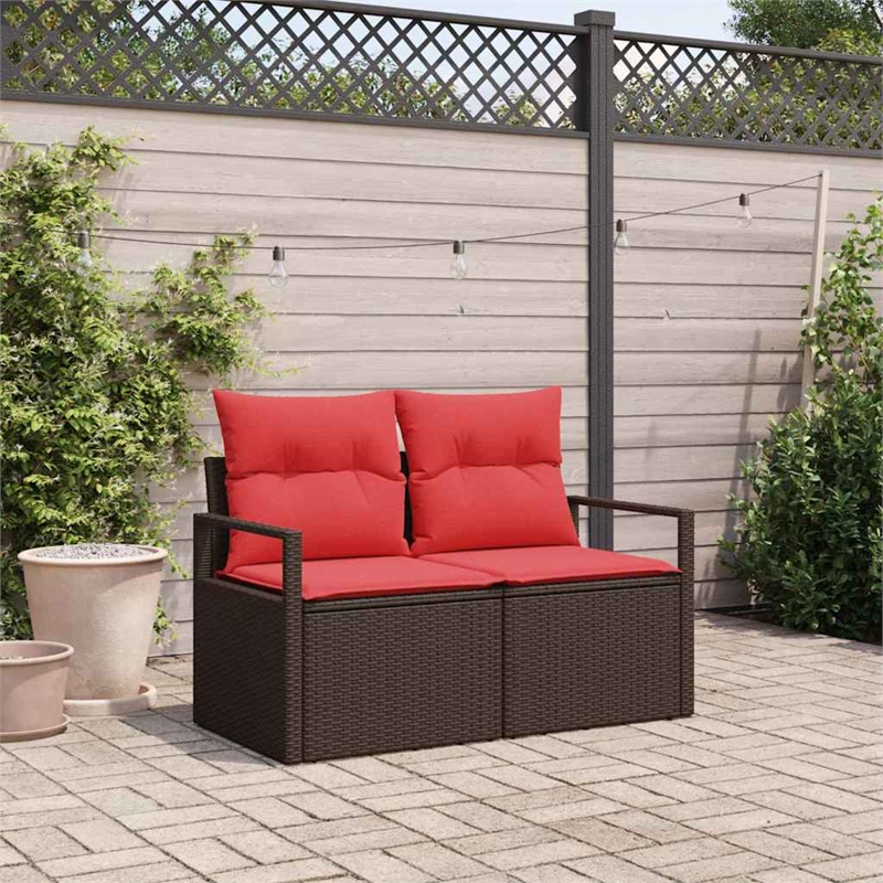 Afuera Living Brown Poly Rattan Garden Sofa With Cushions in Red