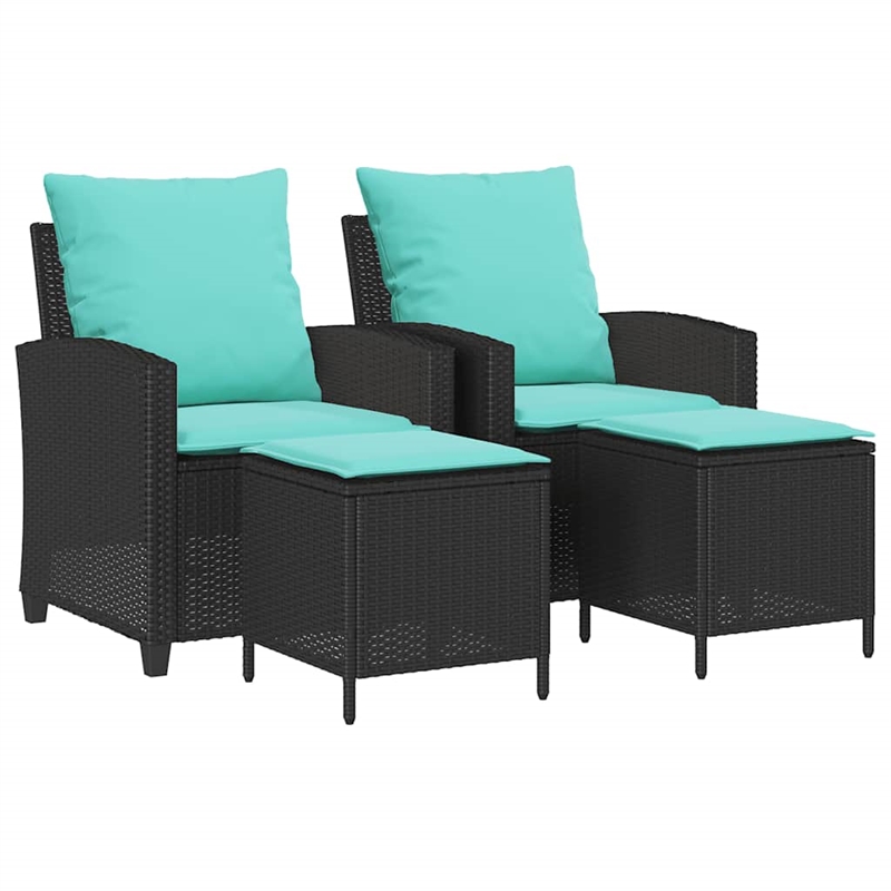 Afuera Living 4 Pc Patio Sofa Set With Cushions in Turquoise & Black Poly Rattan