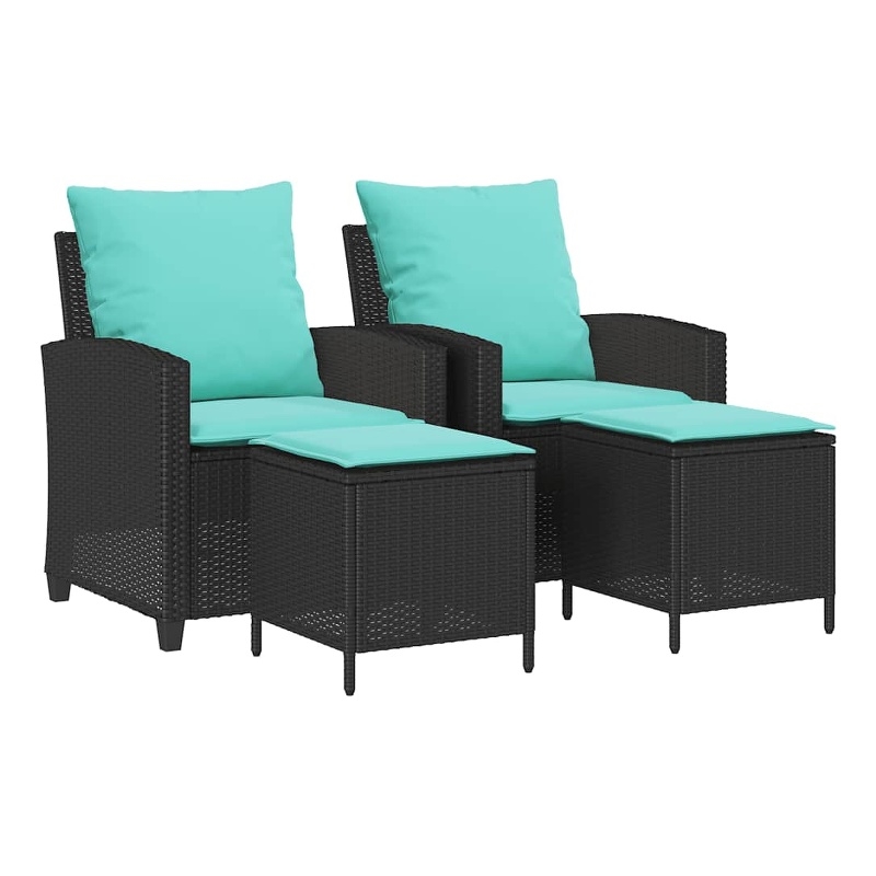 Afuera Living 4 Pc Patio Sofa Set With Cushions in Turquoise & Black Poly Rattan