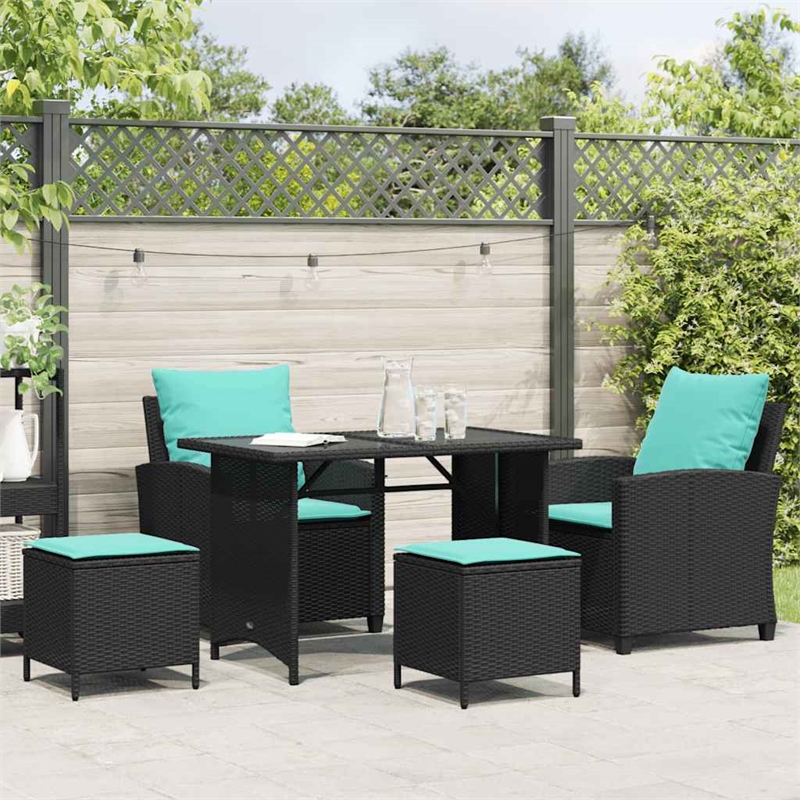 Afuera Living 4 Pc Patio Sofa Set With Cushions in Turquoise & Black Poly Rattan