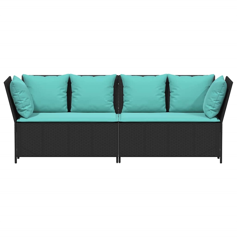 Afuera Living Patio Sofa With Cushions in Turquoise And Black Poly Rattan