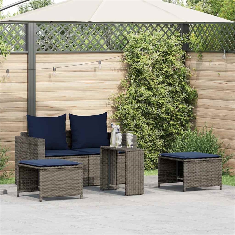 Afuera Living 5 Pc Stackable Patio Sofa Set with Cushions - Navy Blue/Gray
