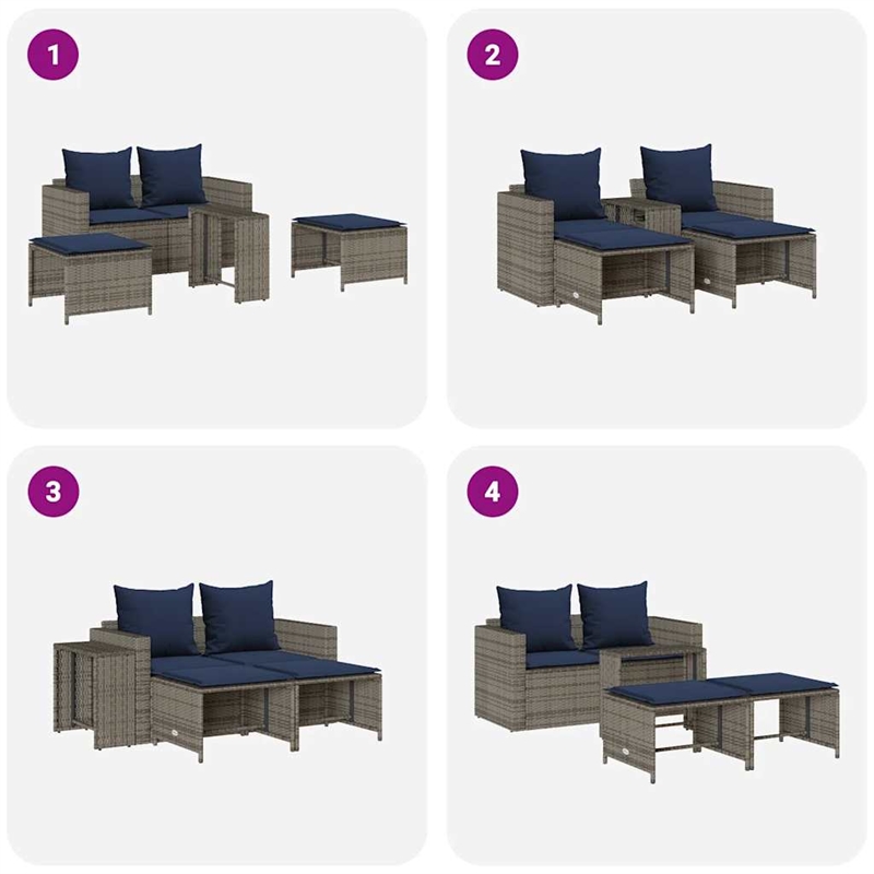 Afuera Living 5 Pc Stackable Patio Sofa Set with Cushions - Navy Blue/Gray