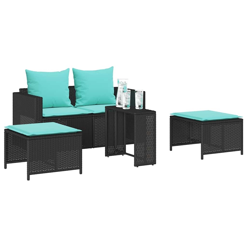 Afuera Living 5 Pc Stackable Patio Sofa Set with Cushions - Turquoise/Black