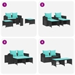 Afuera Living 5 Pc Stackable Patio Sofa Set with Cushions - Turquoise/Black