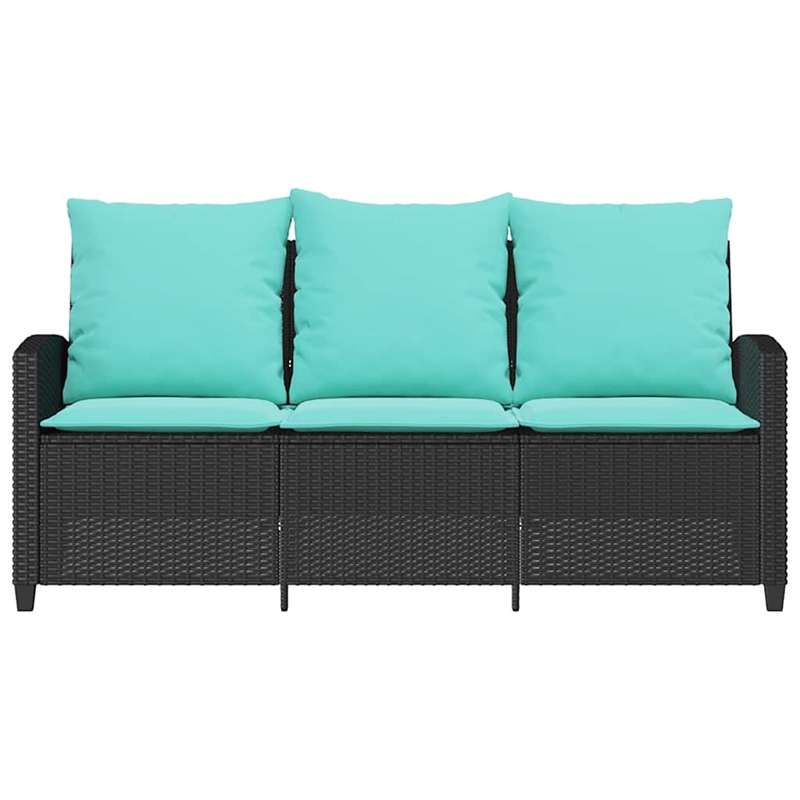 Afuera Living Table & 3-Seater Patio Sofa With Cushions - Turquoise/Black Rattan