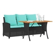 Afuera Living Table & 3-Seater Patio Sofa With Cushions - Turquoise/Black Rattan