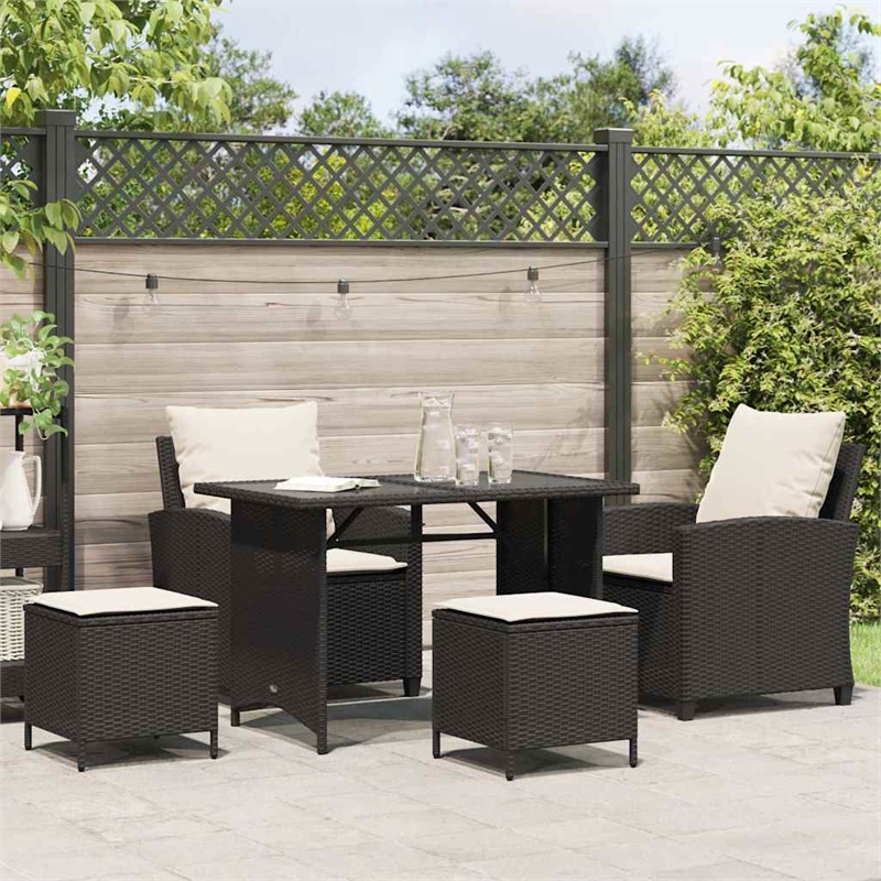 Afuera Living Medium PE Rattan Garden Sofa Set With Adjustable Feet in Black