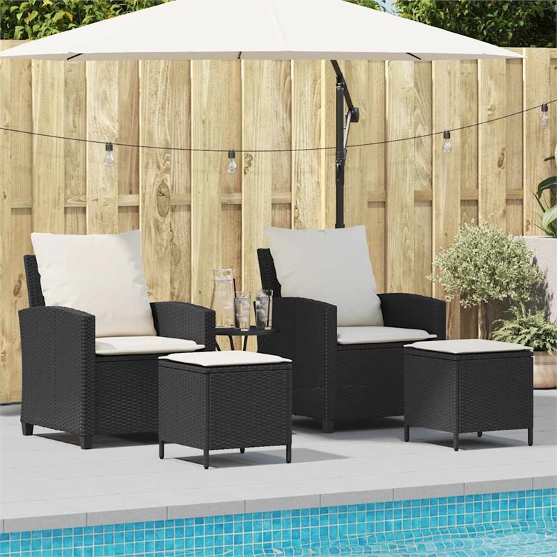 Afuera Living Medium PE Rattan Garden Sofa Set With Adjustable Feet in Black