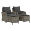 Afuera Living Large PE Rattan Garden Sofa Set With Removable Covers in Gray