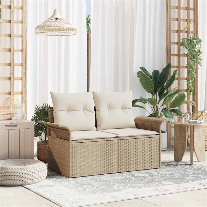 Afuera Living Beige Poly Rattan Garden Sofa With Cushions in Cream