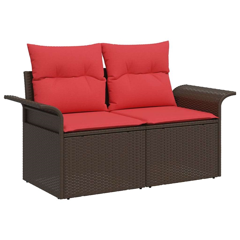 Afuera Living Brown Poly Rattan Garden Sofa With Cushions in Red