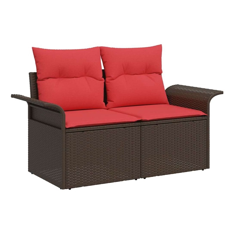 Afuera Living Brown Poly Rattan Garden Sofa With Cushions in Red