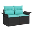 Afuera Living Black Poly Rattan Garden Sofa With Cushions in Turquoise