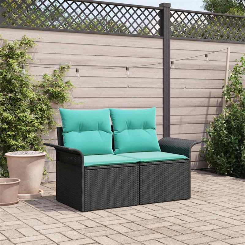 Afuera Living Black Poly Rattan Garden Sofa With Cushions in Turquoise