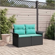Afuera Living Black Poly Rattan Garden Sofa With Cushions in Turquoise