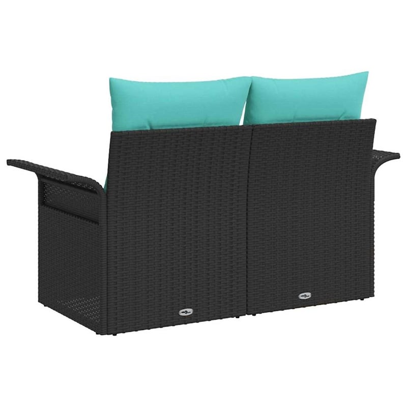 Afuera Living Black Poly Rattan Garden Sofa With Cushions in Turquoise