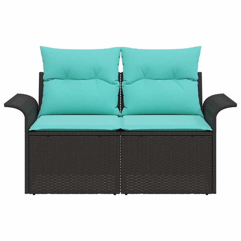 Afuera Living Black Poly Rattan Garden Sofa With Cushions in Turquoise