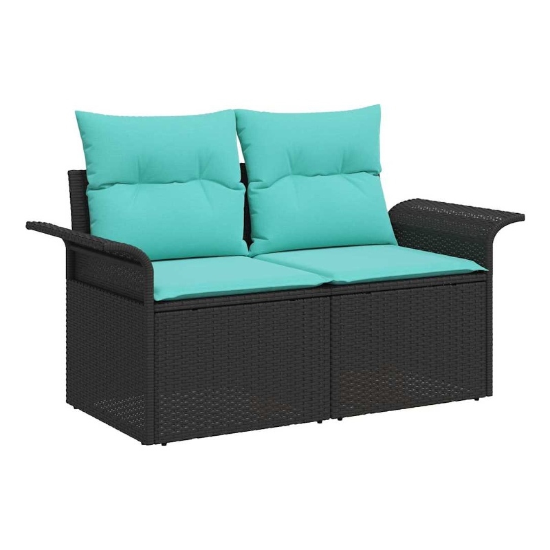 Afuera Living Black Poly Rattan Garden Sofa With Cushions in Turquoise