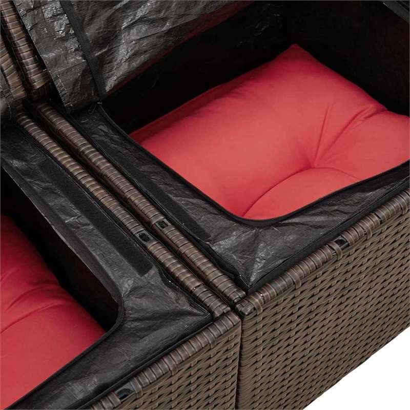 Afuera Living Brown Poly Rattan Garden Sofa With Cushions in Red