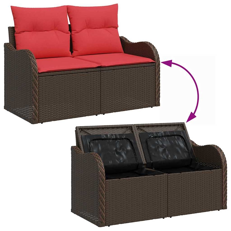 Afuera Living Brown Poly Rattan Garden Sofa With Cushions in Red