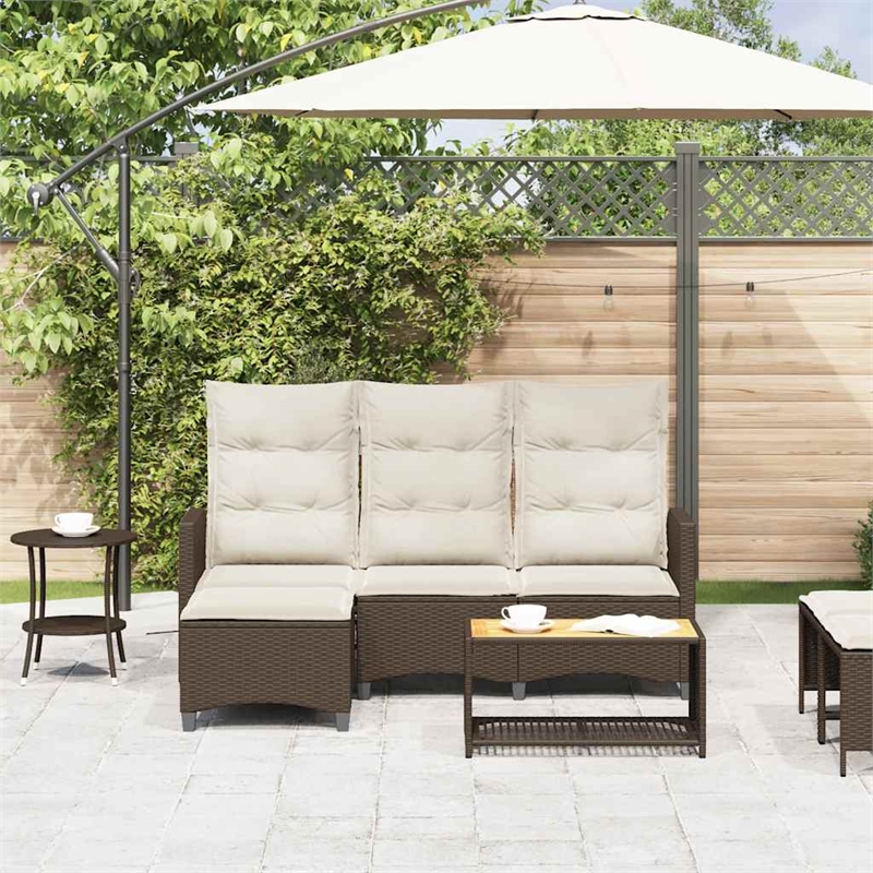 Afuera Living Medium Rattan & Powder-Coated Steel Reclining Garden Sofa in Brown