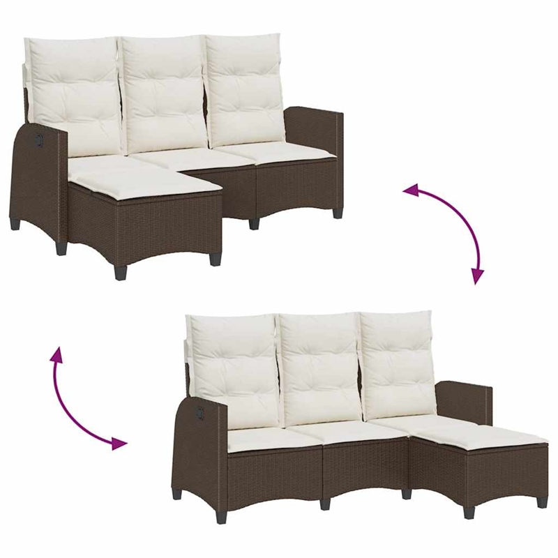 Afuera Living Medium Rattan & Powder-Coated Steel Reclining Garden Sofa in Brown