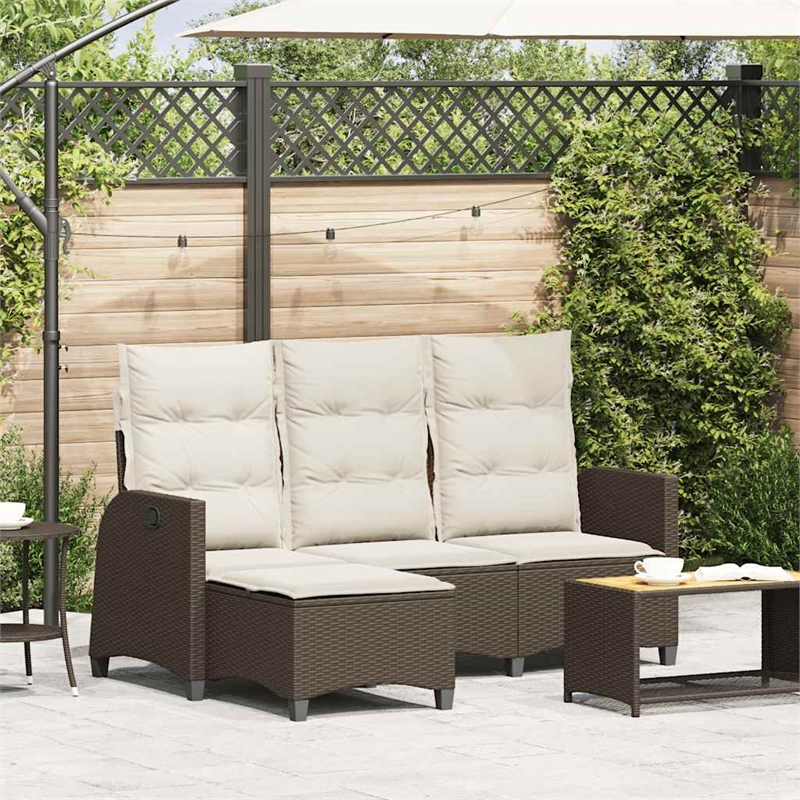 Afuera Living Medium Rattan & Powder-Coated Steel Reclining Garden Sofa in Brown