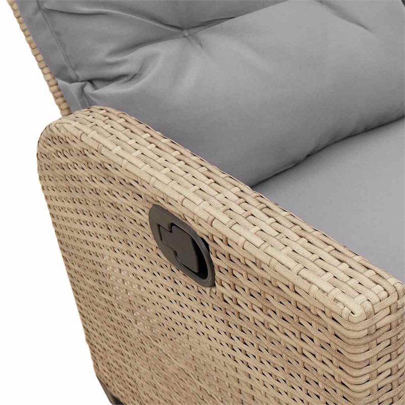 Afuera Living Contemporary Rattan Reclining Garden Sofa in Beige