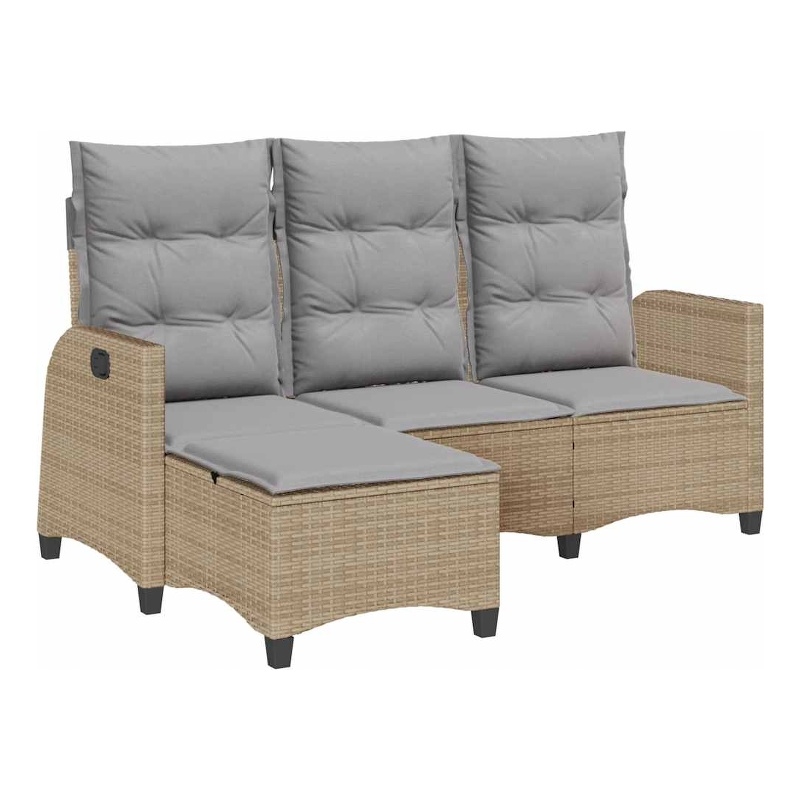 Afuera Living Contemporary Rattan Reclining Garden Sofa in Beige
