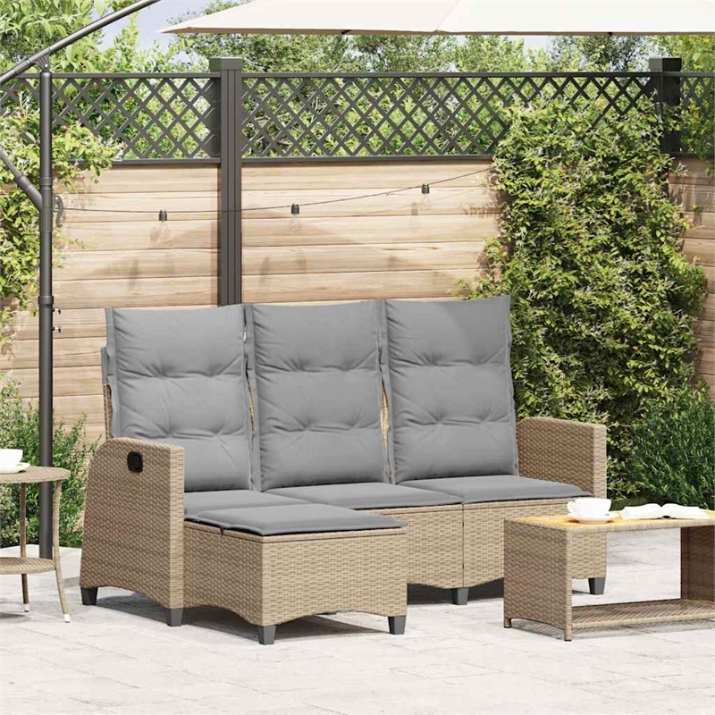 Afuera Living Contemporary Rattan Reclining Garden Sofa in Beige