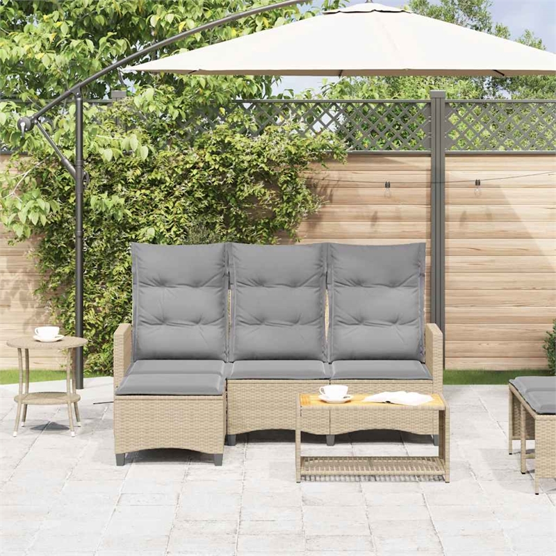 Afuera Living Contemporary Rattan Reclining Garden Sofa in Beige