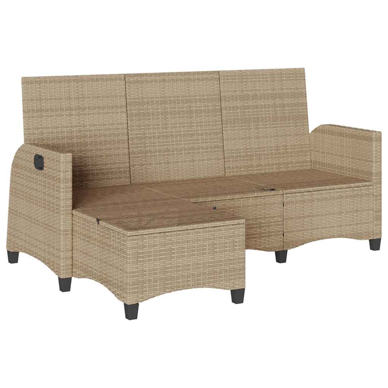 Afuera Living Contemporary Rattan Reclining Garden Sofa in Beige
