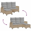Afuera Living Contemporary Rattan Reclining Garden Sofa in Beige