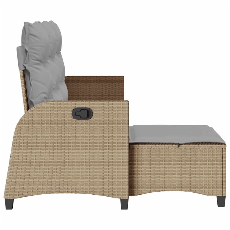 Afuera Living Contemporary Rattan Reclining Garden Sofa in Beige
