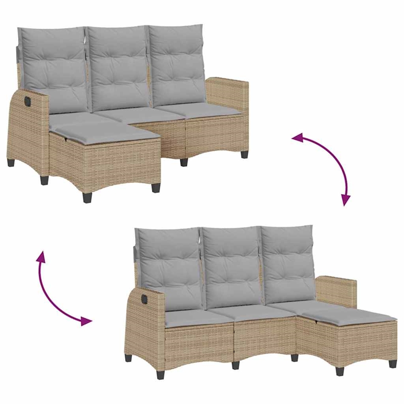 Afuera Living Contemporary Rattan Reclining Garden Sofa in Beige