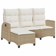 Afuera Living Medium Rattan Reclining Sofa With Adjustable Armrests in Beige