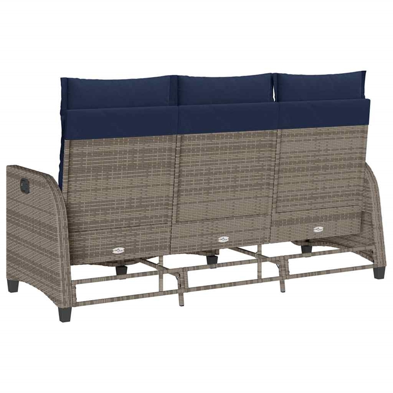 Afuera Living 3-Seater Poly Rattan Reclining Garden Sofa in Gray