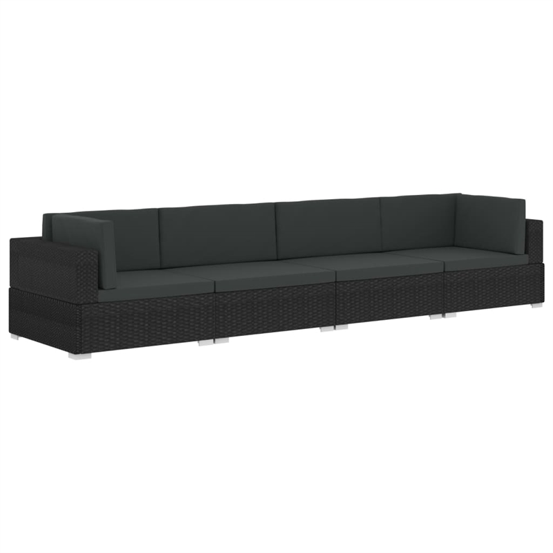 Afuera Living Standard PE Rattan Patio Sofa With Adjustable Armrests in Black