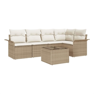 Afuera Living 6 Piece Poly Rattan Garden Sofa Set With Cushions in Beige