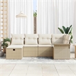 Afuera Living 6 Piece Beige Poly Rattan Garden Sofa Set With Cream Cushions