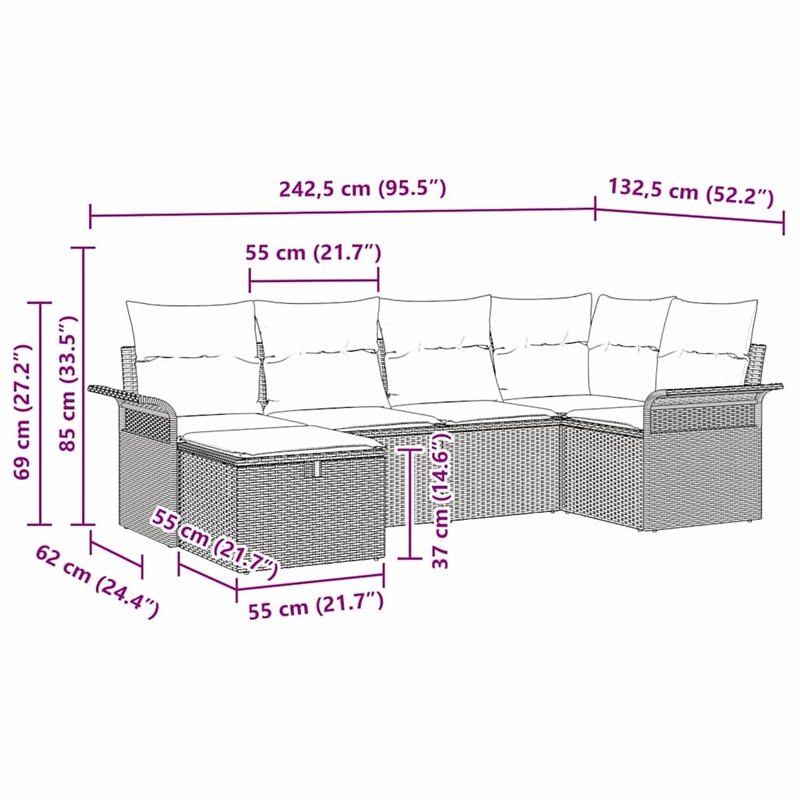 Afuera Living 6 Piece Beige Poly Rattan Garden Sofa Set With Cream Cushions