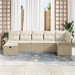 Afuera Living 7 Piece Beige Poly Rattan Garden Sofa Set With Cream Cushions