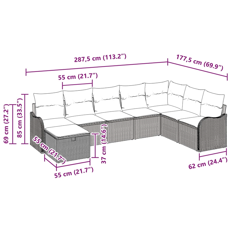 Afuera Living Gray Poly Rattan Sofa Set With Cushions Navy With Storage