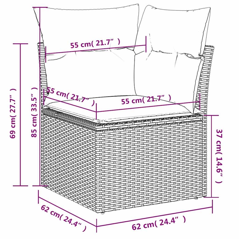 Afuera Living Contemporary Durable Poly Rattan Garden Sofa in Gray