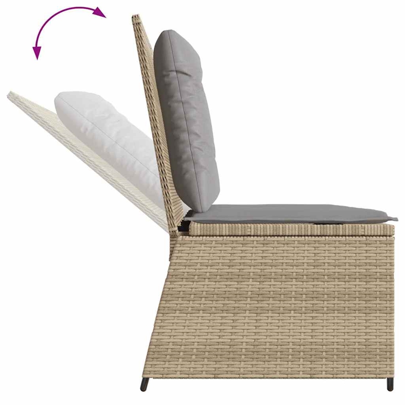 Afuera Living Rattan Steel & Polyester Reclining Patio Bench in Beige