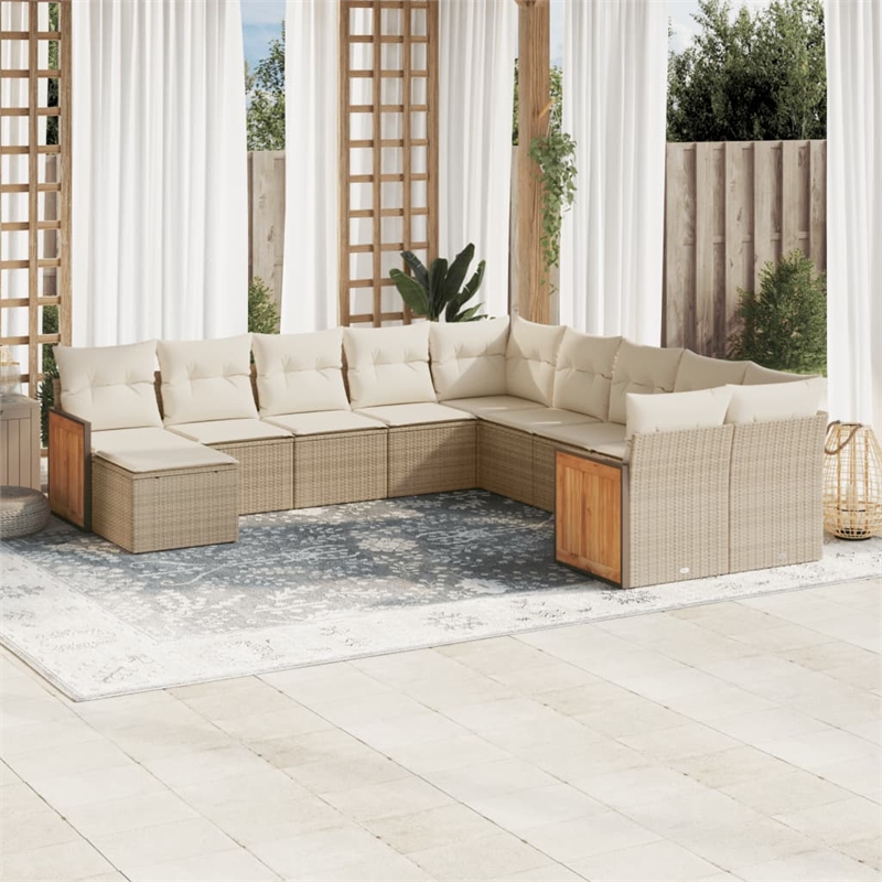 Afuera Living Contemporary Synthetic Poly Rattan  Sofa Set in Cream/Beige