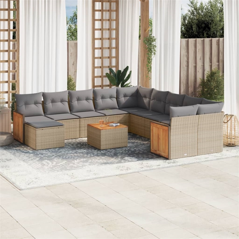 Afuera Living Contemporary 12 Piece Poly Rattan Sofa Set in Gray/Beige
